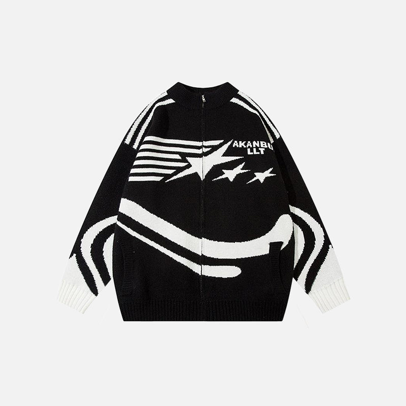 Star Print Zip-up Knitted Jacket