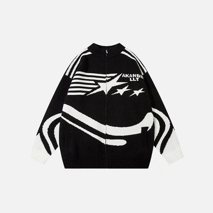 Star Print Zip-up Knitted Jacket