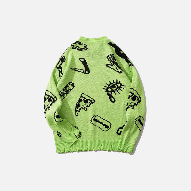 Distressed Loose Knitted Pizza Sweater