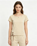 Lace-Up Detail Fitted Short Sleeve Top