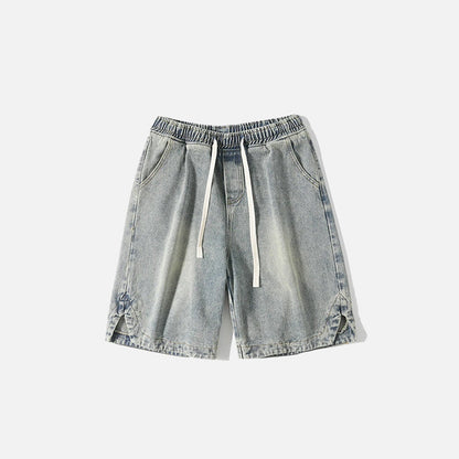 Front view of the dark grey Casual Solid Sports Denim Shorts in a gray background