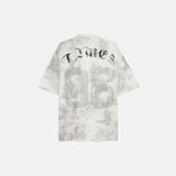 Back view of the white Vintage Graphic Printed Grunge T-Shirt in a gray background