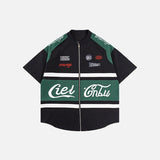 Letter Embroidery Motorcycle Shirt