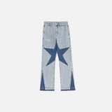 Blue Star Letter Embroidery Straight Denim Pants