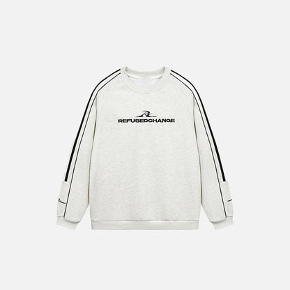 Front view of the white Defiant Stride Sweatshirt in a gray background