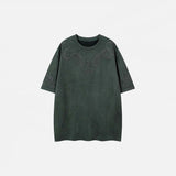 Front view of the green Vintage Oversized Embroidered T-Shirt in a gray background