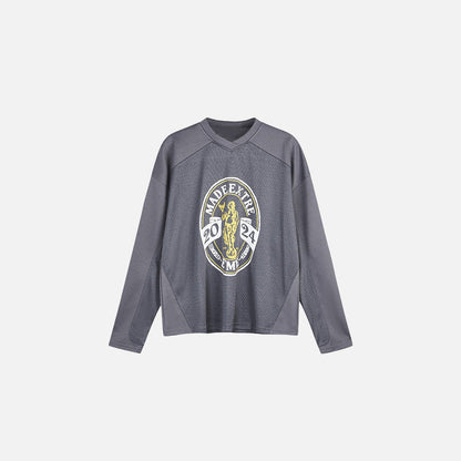 Front view of the dark gray 2024 Victory Emblem T-shirt in a gray background