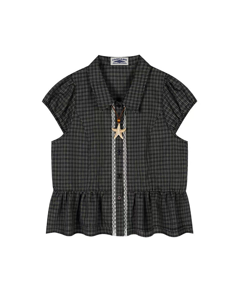 Plaid Peplum Short Sleeve Shirt