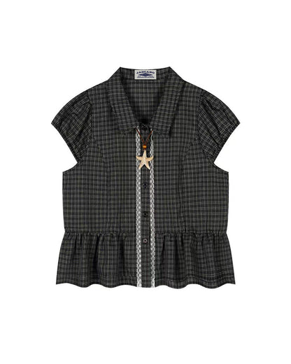 Plaid Peplum Short Sleeve Shirt