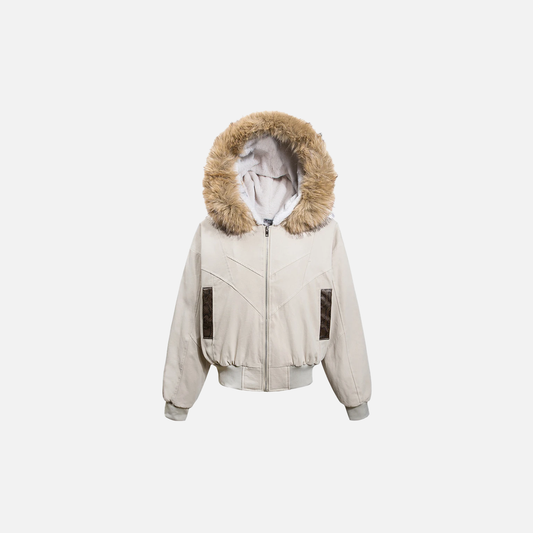 Plush Fleece Fur Collar Parkas Windbreaker Jacket