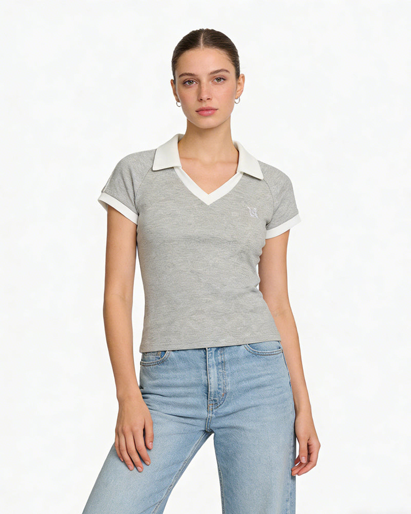Sporty V-Neck Polo Top