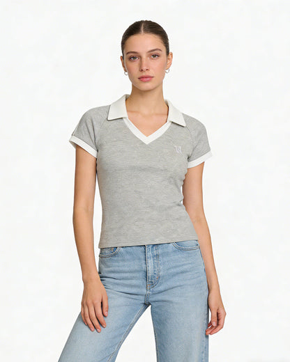Sporty V-Neck Polo Top