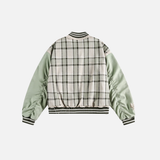 Trendy Embroidered Patchwork Plaid Varsity Jacket