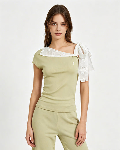 One-Shoulder Tie Sleeve Top