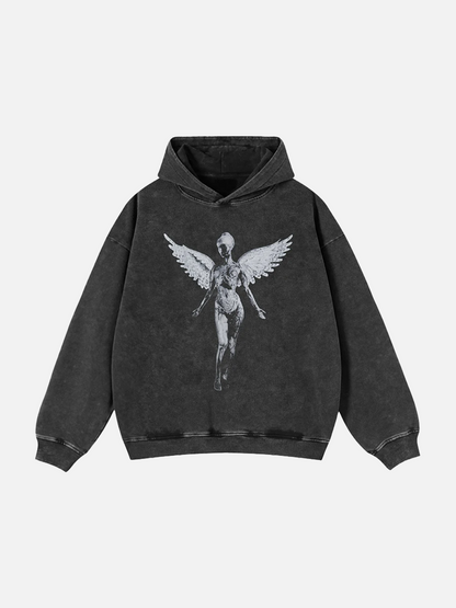 Oversized Angel Statue Washed Graphic Hoodie