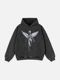 Oversized Angel Statue Washed Graphic Hoodie