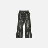 Front view of the black Wave Stitch Denim Jeans in a gray background