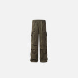 Front view of the army green Rugged Cargo Pants in a gray background