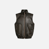 Retro Rivets Stand Collar Motorcycle Leather Vest