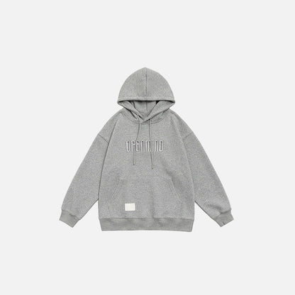 Front view of the grey Solid Color Embroidered Hoodie in a gray background