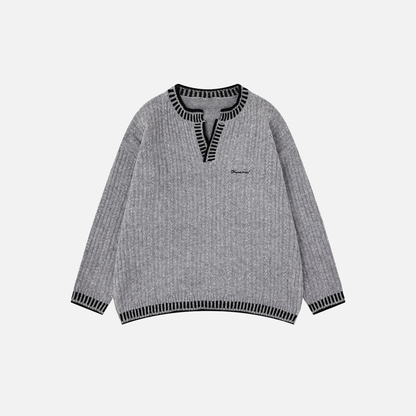 Breathable V-Neck Cable Knit Sweater