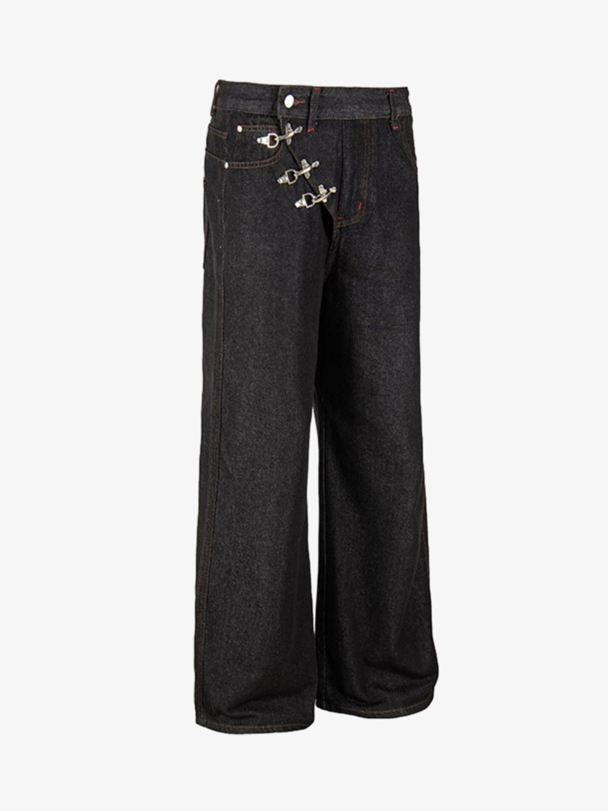 Airplane Buckle Curved Jeans; Black / S, Black / M, Black / L, Black / XL, Black / 2XL
