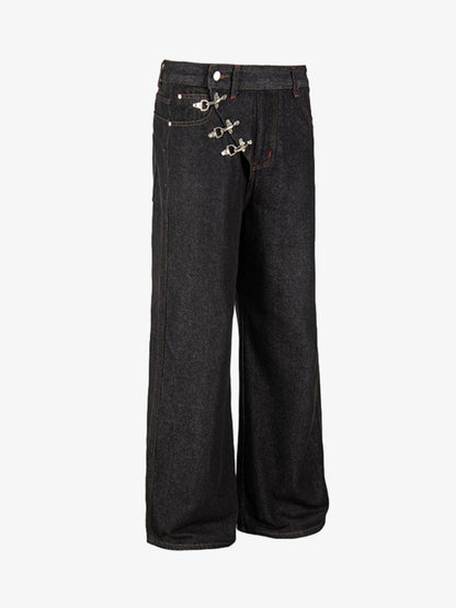 Airplane Buckle Curved Jeans; Black / S, Black / M, Black / L, Black / XL, Black / 2XL