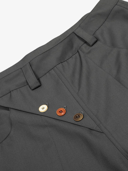 Adjustable Side Buttons Barrel Pants; Gray / S
