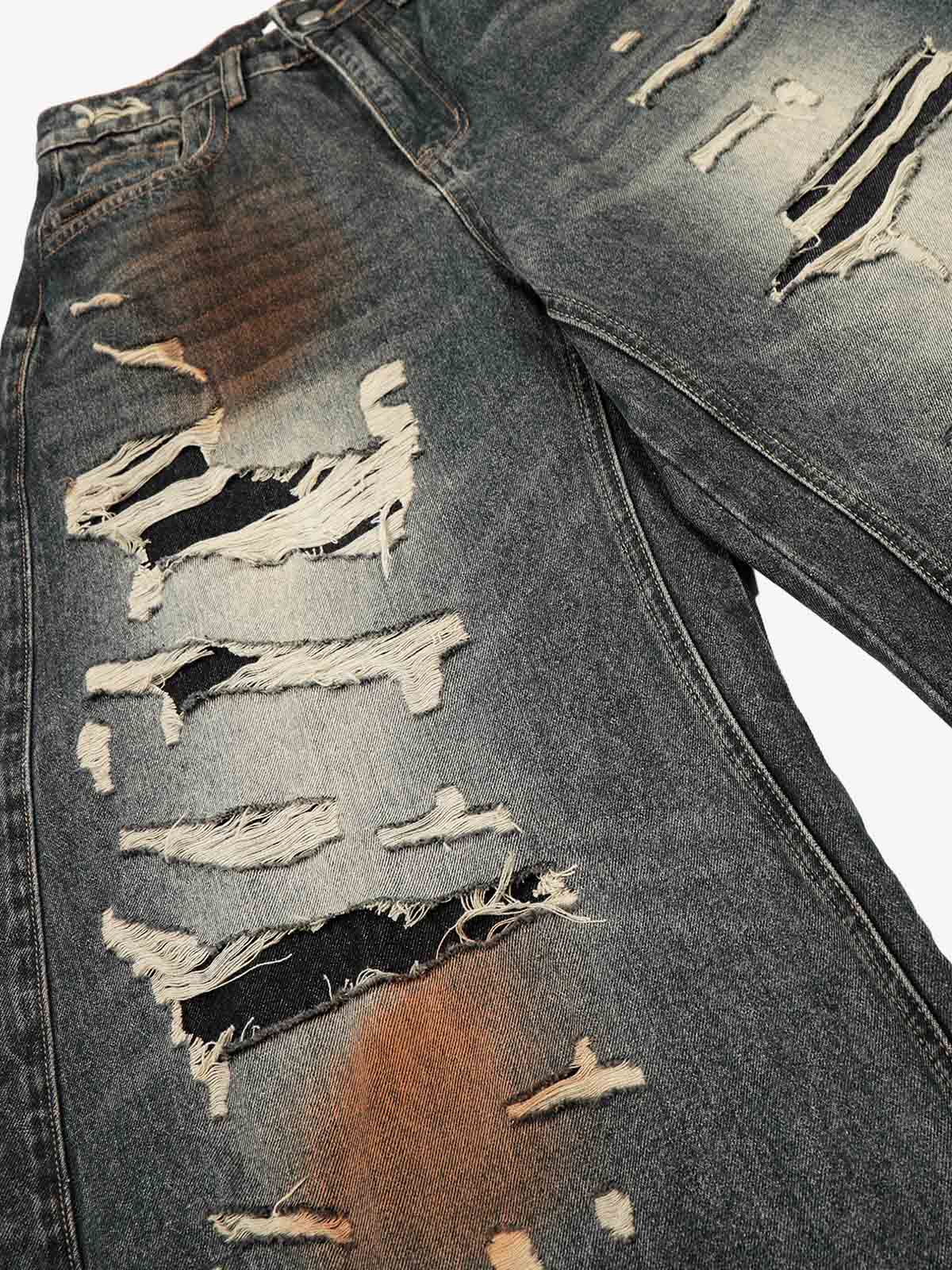 Distressed Ripped Detail Baggy Jeans; Blue / S, Blue / M, Blue / L