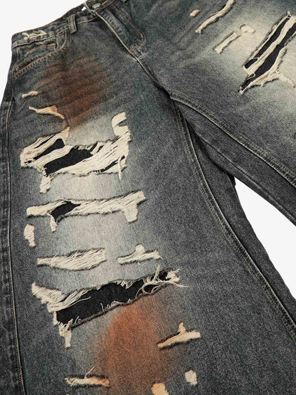 Distressed Ripped Detail Baggy Jeans; Blue / S, Blue / M, Blue / L
