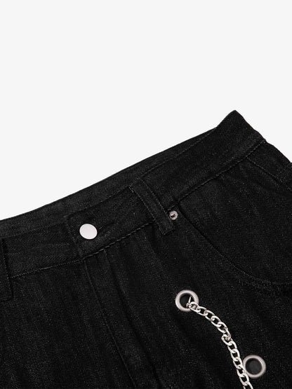 Vintage Eyelet Chain Baggy Jeans; Black / S, Black / M, Black / L, Black / XL, Black / 2XL