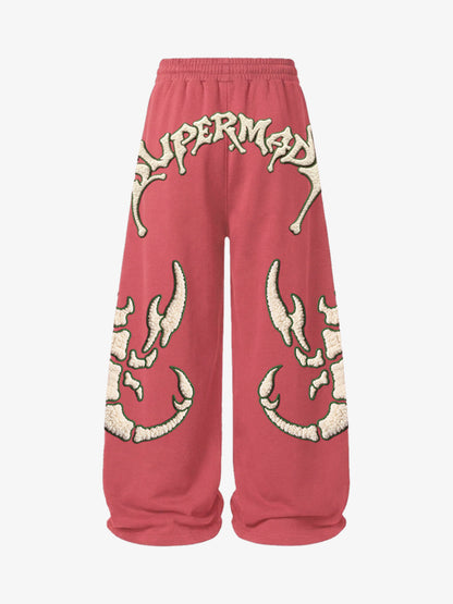 Scorpion Skeleton Terry Embroidered Wide-Leg Sweatpants; Pink / S, Pink / M, Pink / L, Pink / XL, Pink / 2XL