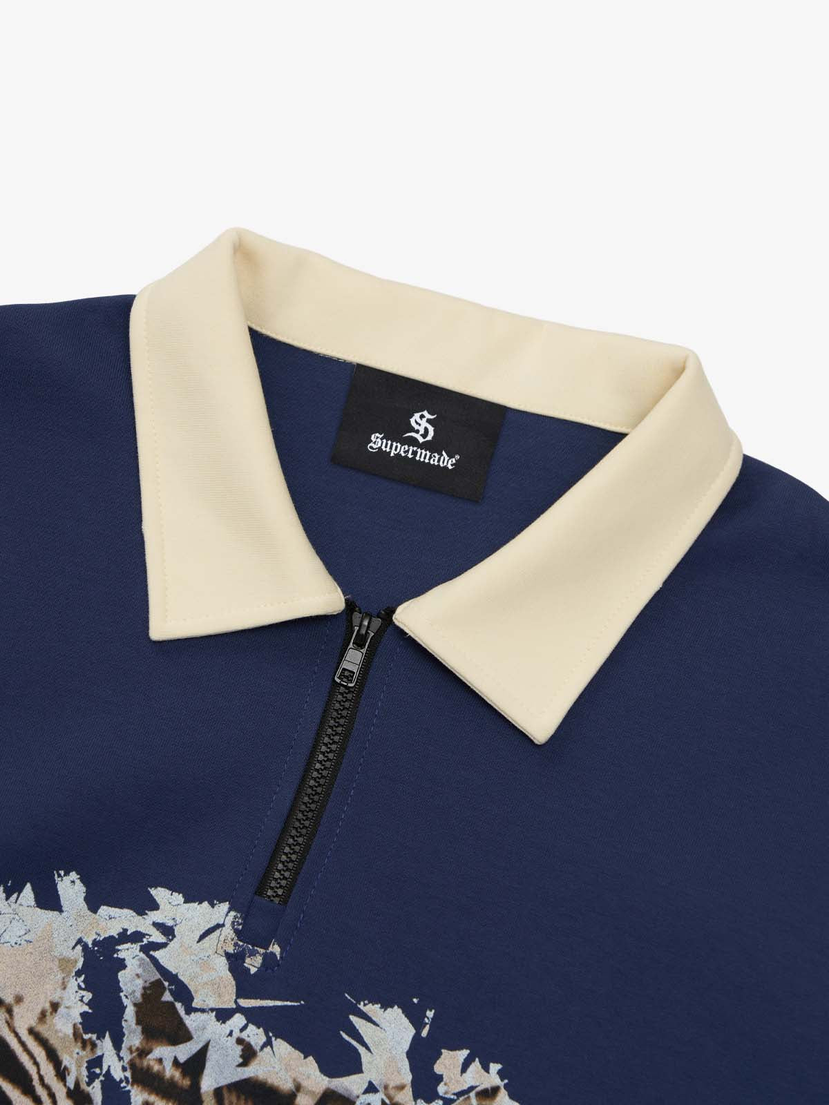 Original Racing Style Print Lapel Sweatshirt; Purplish Blue / S, Purplish Blue / M, Purplish Blue / L, Purplish Blue / XL, Purplish Blue / 2XL, Purplish Blue / 3XL
