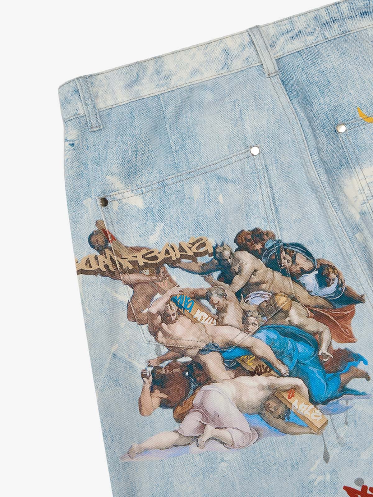 Retro Artistic Graffiti Angelic Prints Baggy Jeans - 2574; Blue / S, Blue / M, Blue / L, Blue / XL, Blue / 2XL, Blue / 3XL