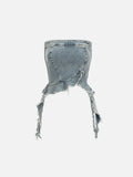 Fringe Hem Denim Bandeau Tube Top