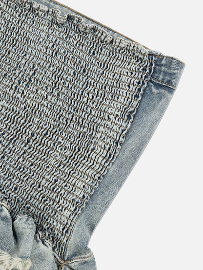 Fringe Hem Denim Bandeau Tube Top