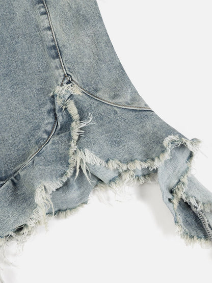 Fringe Hem Denim Bandeau Tube Top