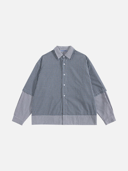Faux Layered Plaid Long Sleeve Shirt