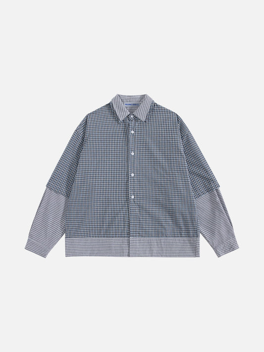 Faux Layered Plaid Long Sleeve Shirt