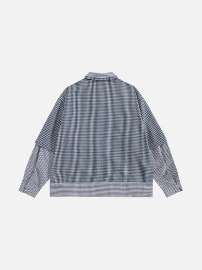 Faux Layered Plaid Long Sleeve Shirt