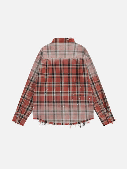 Plaid Distressed Long Sleeve Shirt