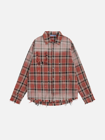 Plaid Distressed Long Sleeve Shirt