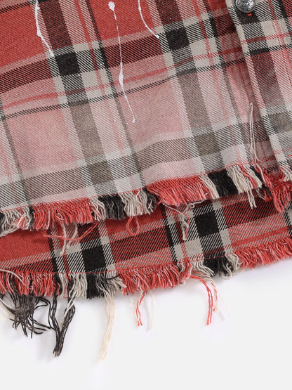 Plaid Distressed Long Sleeve Shirt