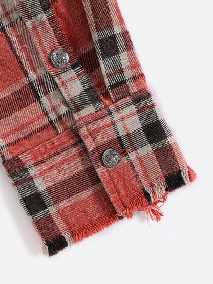 Plaid Distressed Long Sleeve Shirt