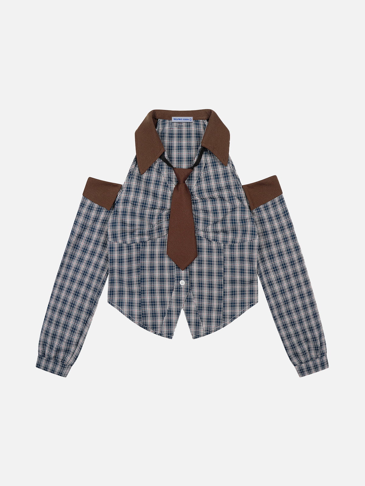 Plaid Tie Cropped Long Sleeve Shirt