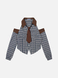 Plaid Tie Cropped Long Sleeve Shirt
