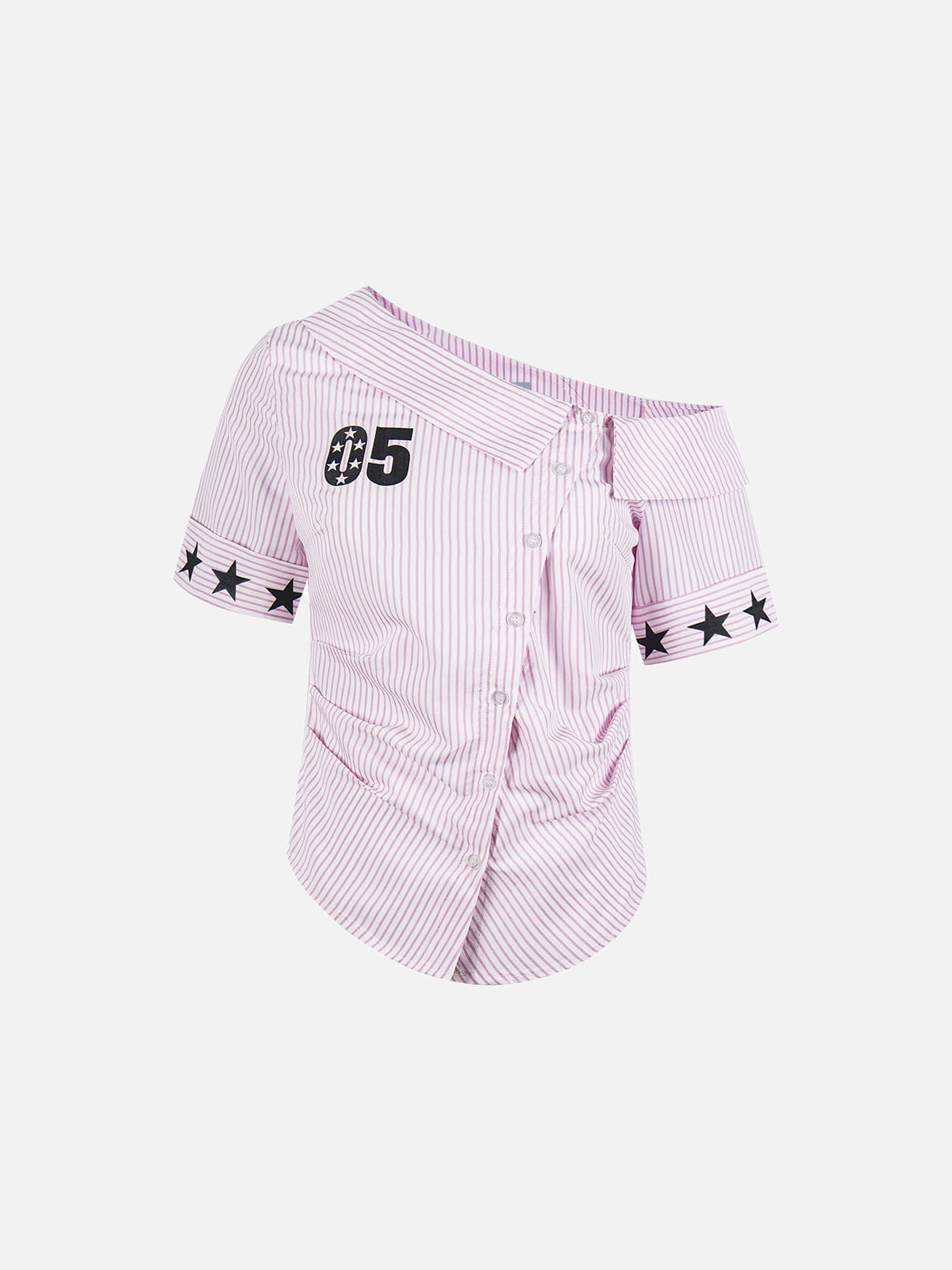 Stripe Star Off-The-Shoulder Short Sleeve Shirt