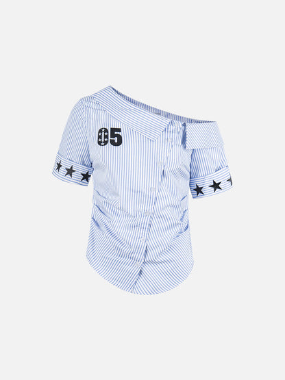 Stripe Star Off-The-Shoulder Short Sleeve Shirt