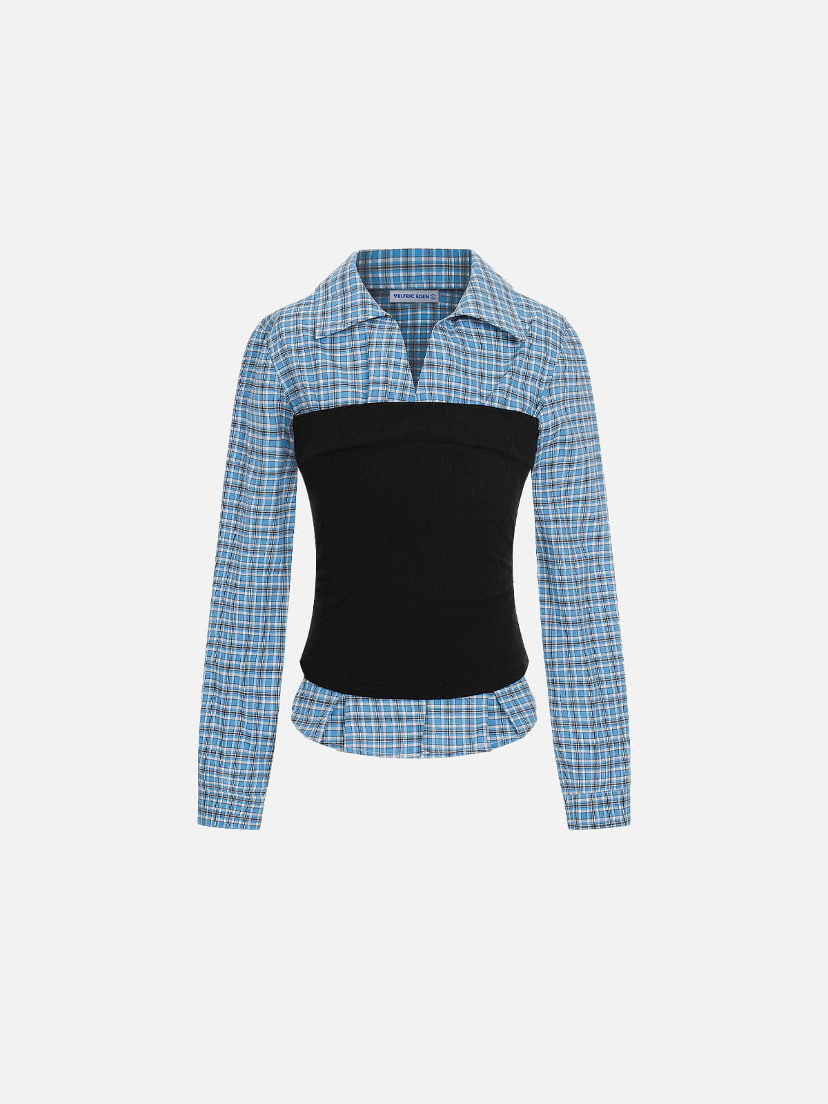 Layered Plaid Panel Long Sleeve Shirt