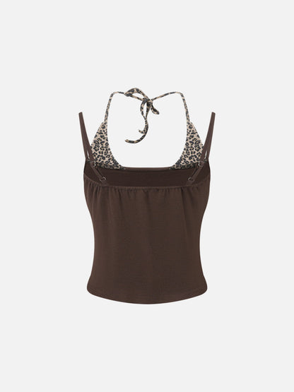 Leopard Halter Studded Cami Top